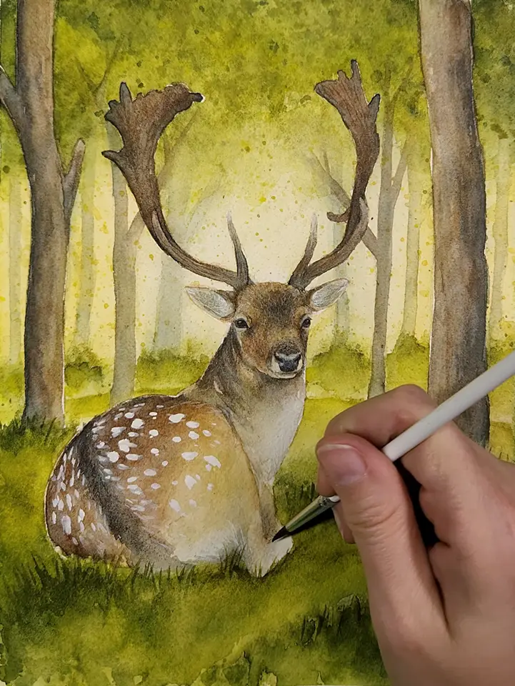 ART0055 Stephanie Pehar Forest Deer In Progress